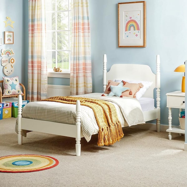 Modern Farmhouse Easy Assembly White Solid Wood Twin Platform Bed with Spindle Detailing