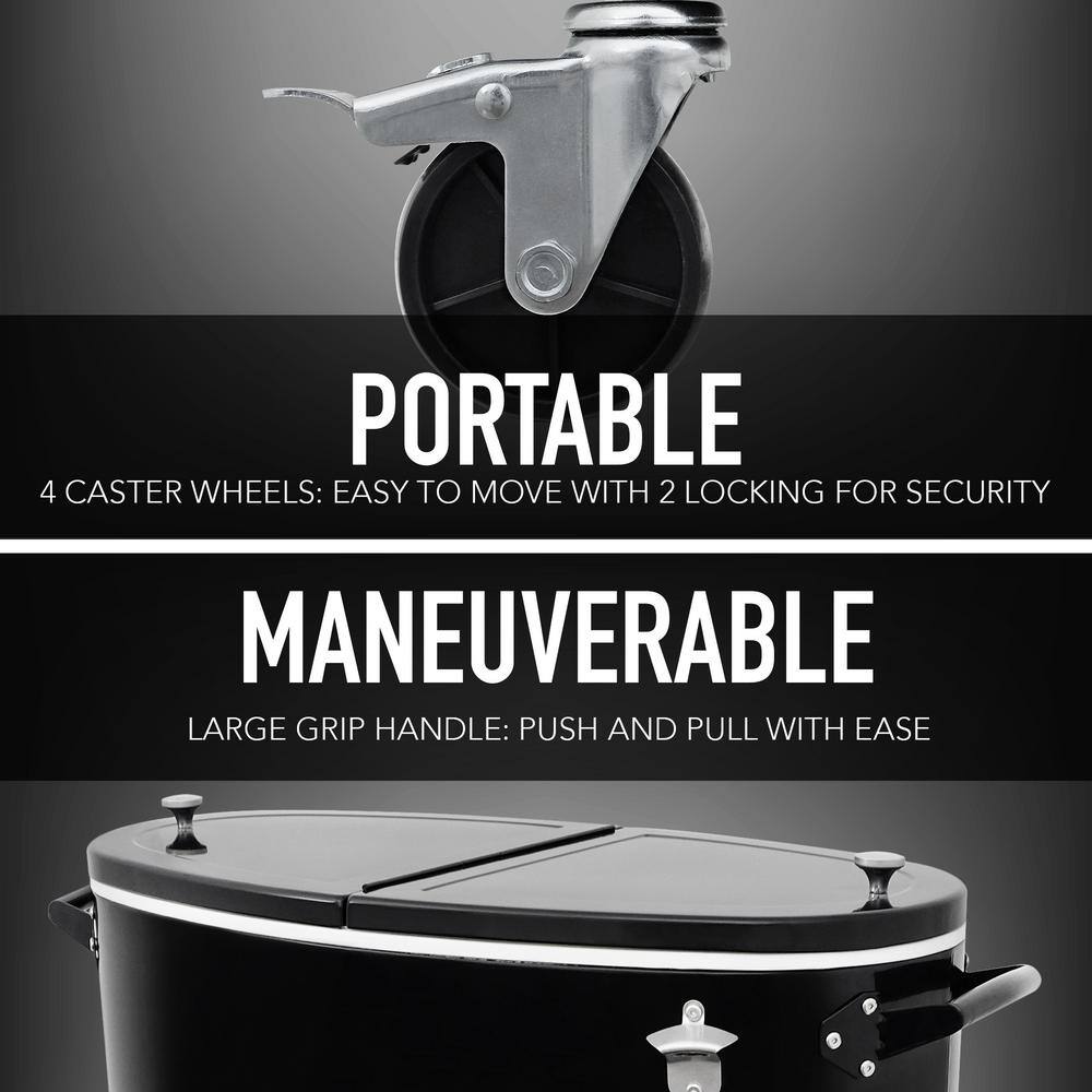 Black Powder Coated Steel Rolling Patio Cooler with Insulated Basin
