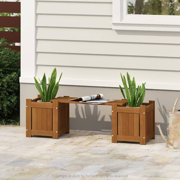 Furinno Tioman Meranti Hardwood Mini Planter Box with Seater