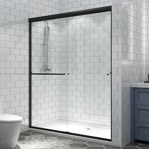 60 in. W x 70 in. H Sliding Framed Shower Door in Black with Handle