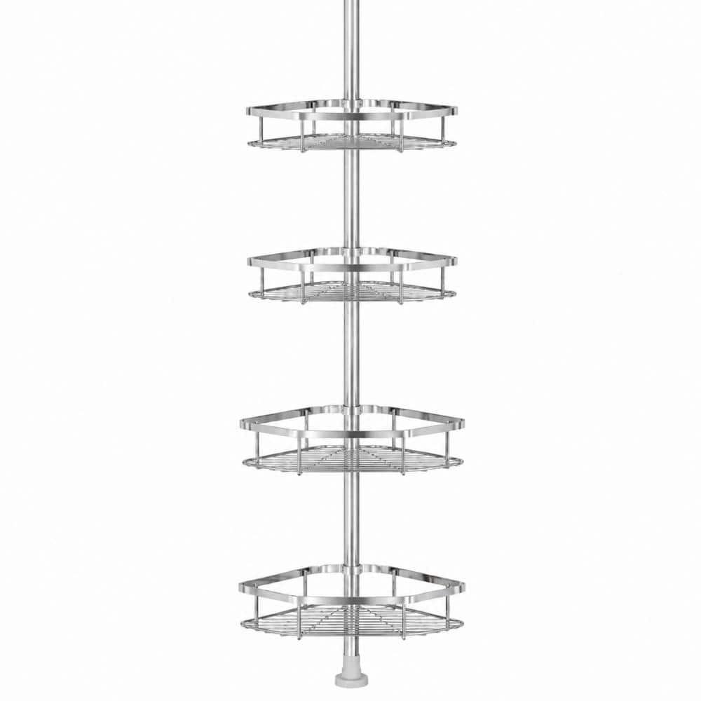 NOVEXIS INC Corner shower caddy tension pole 4 tier stainless steel ...