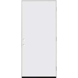 30 in. x 80 in. No Panel Left Hand/Outswing White Primed Fiberglass Prehung Front Door with 4-9/16 in. Jamb Size