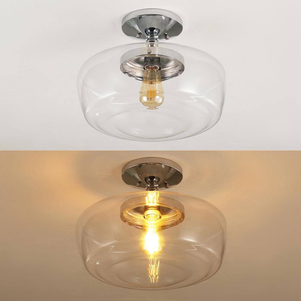 Marfa 14" Chrome and Glass Farmhouse Flush Mount Light