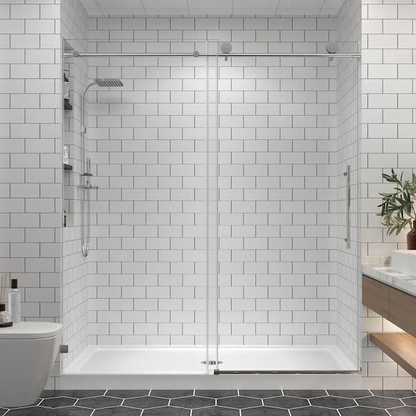 EASYWORC 48.8 in. W x 76 in. H Sliding Frameless Shower Door in Chrome Finish with 5/16 in. (8mm) Clear Tempered Glass