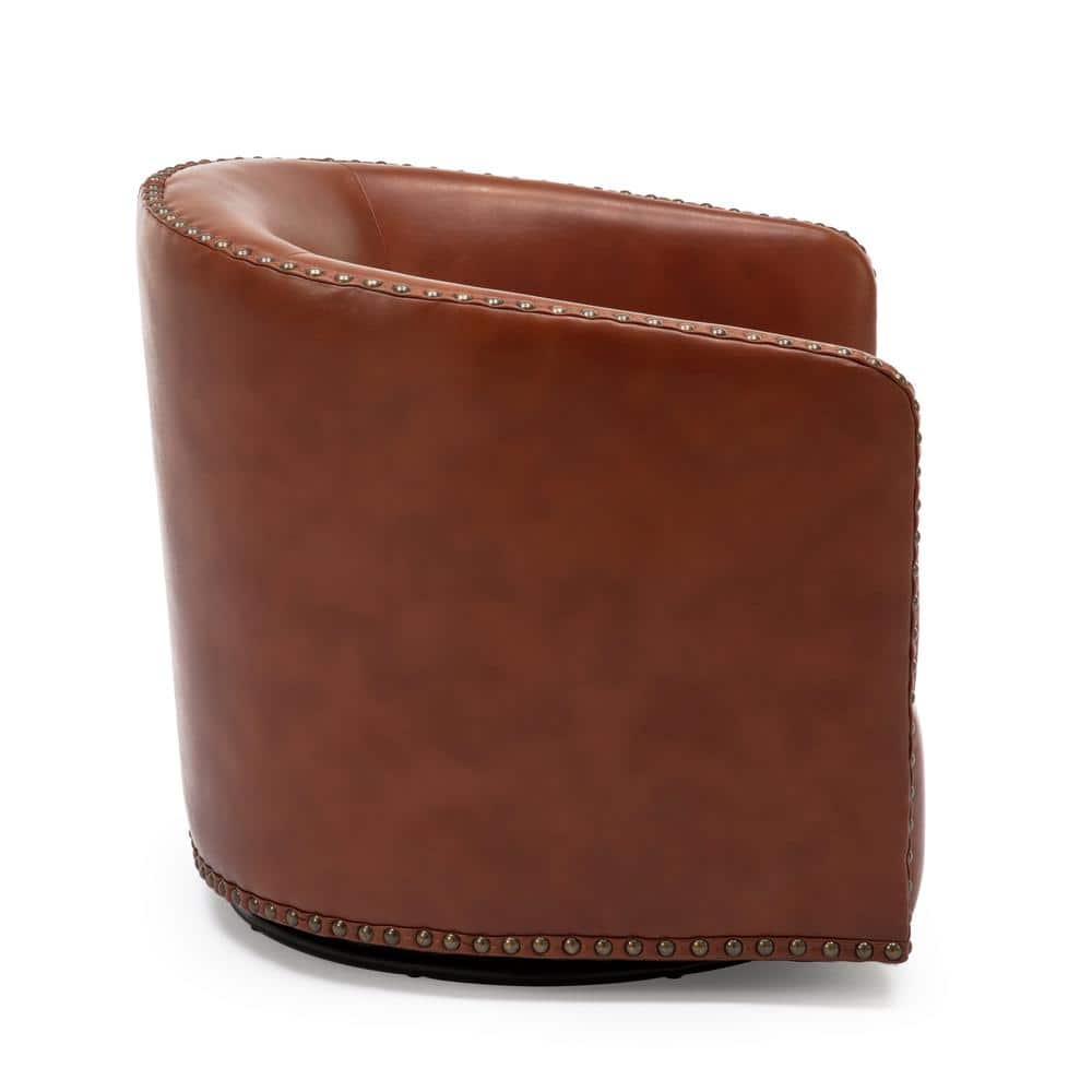 Caramel Faux Leather Swivel Barrel Accent Chair