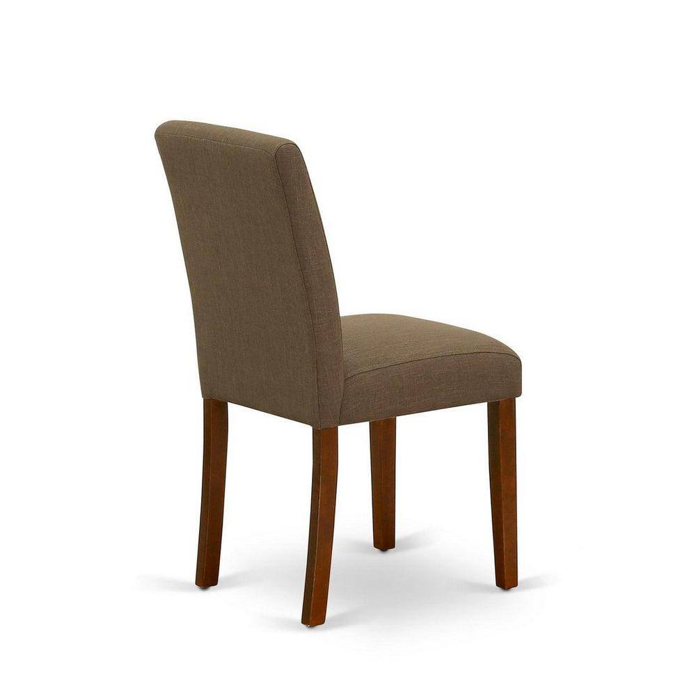 Mahogany Round Dining Table Set with Coffee Linen Chairs