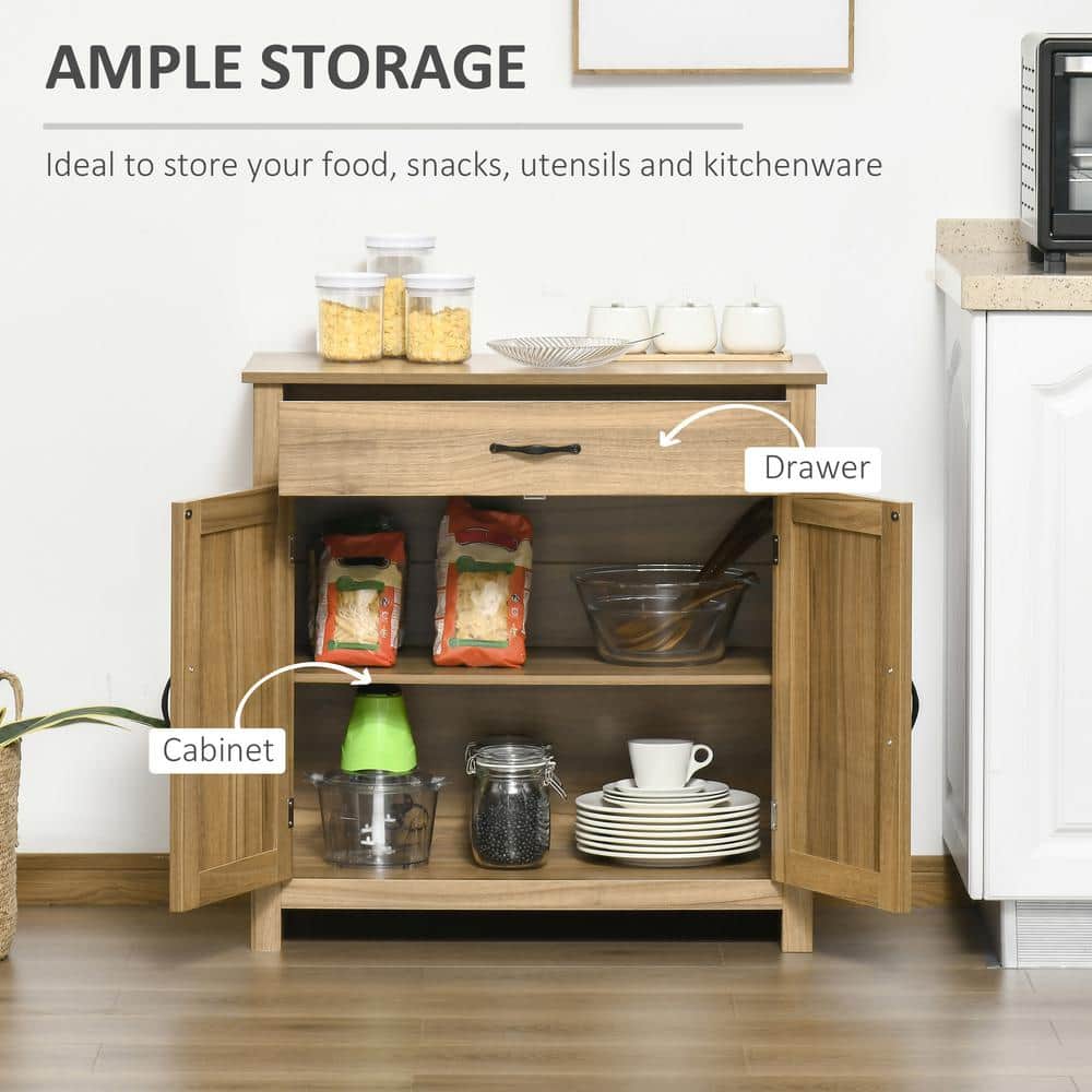 Natural Wood Farmhouse Barn Door Style Sideboard Cabinet