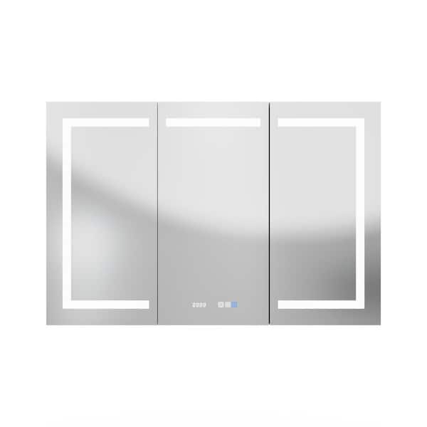 48 in. W x 32 in. H Rectangular Sensor Light Medicine Cabinet with Mirror Tempered Glass, Adjustable Shelves and Clock