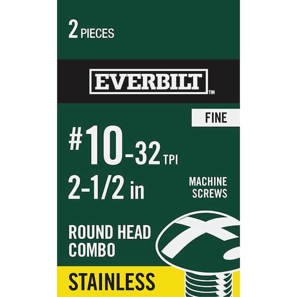 #10-32 x 2-1/2 in. Combo Round Head Stainless Steel Machine Screw (2-Pack)