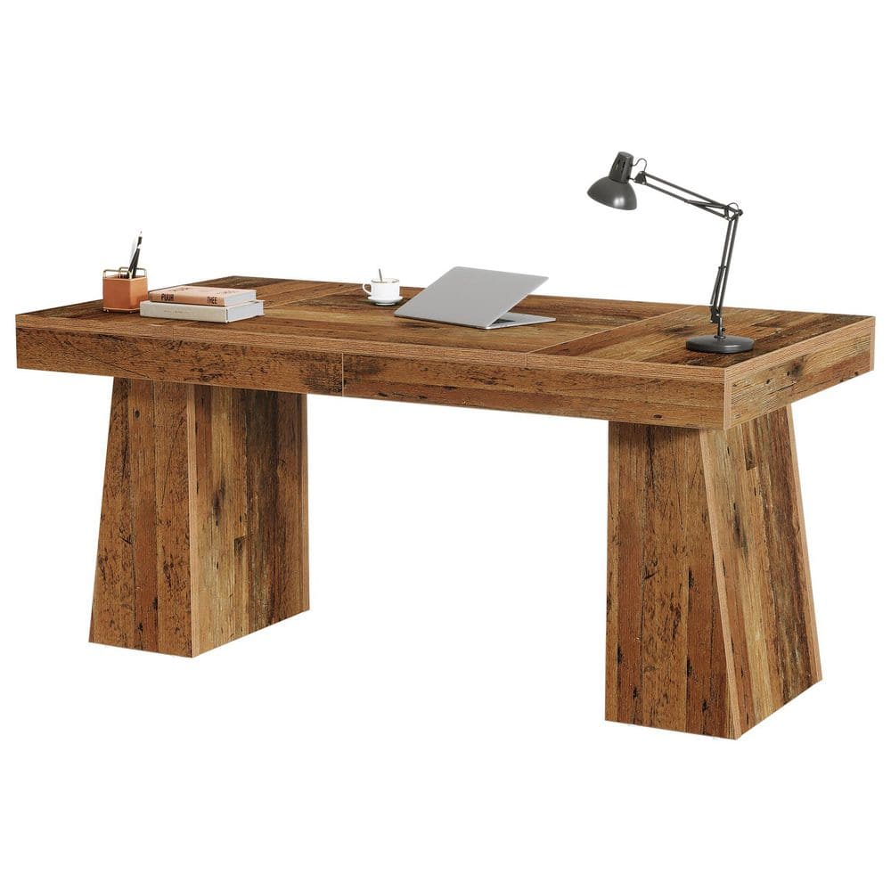 Moronia 55 in. Rectangle Distressed Brown Engineered Wood Executive Desk with Strong Support, Office Desk Computer Table