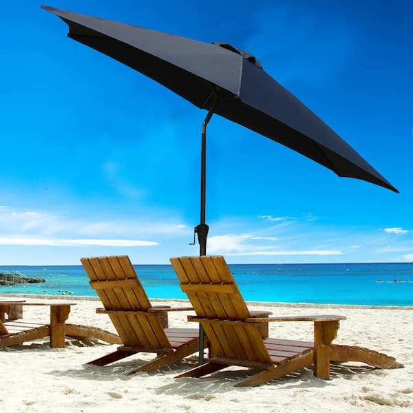 8.8 ft. Aluminum Patio Market Umbrella with Resin Base, Push Button Tilt and Crank Lift, Navy