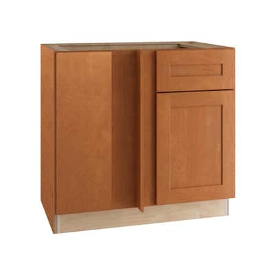 Hargrove Assembled 42x34.5x24 in. Plywood Shaker Blind Corner Base Kitchen Cabinet Left Soft Close in Stained Cinnamon