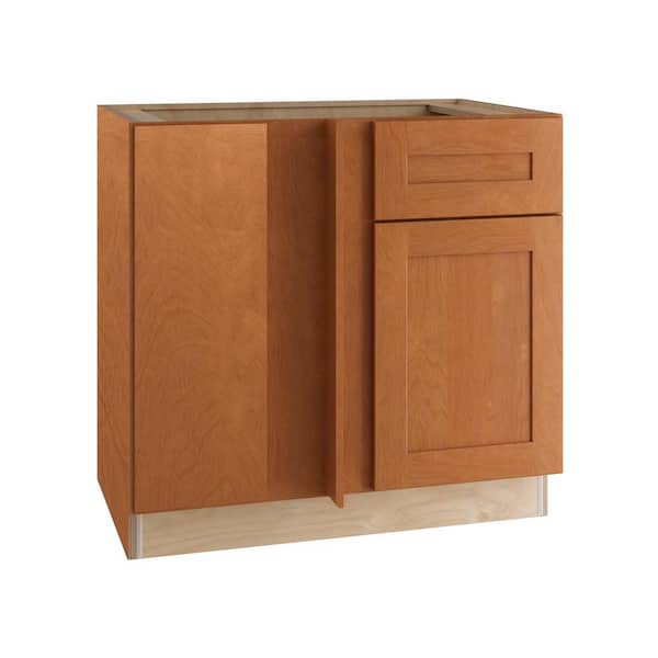 Home Decorators Collection Hargrove Cinnamon Stain Plywood Shaker Assembled Blind Corner Kitchen Cabinet Soft Close L 36 in W x 24 in D x 34.5 in H