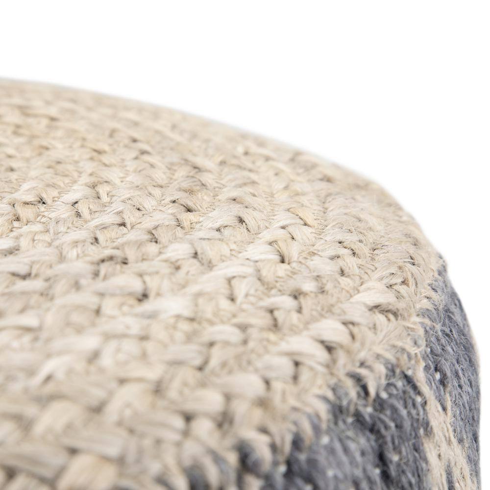 Edgeley Boho Chic Round Pouf in Grey and Natural Jute