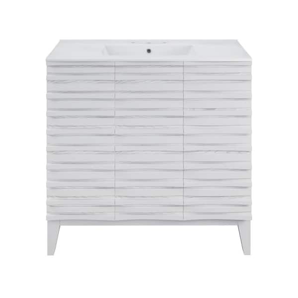 Cascade 36 in. Bathroom Vanity in White Oak with White, 3-Hole Ceramic Sink Top