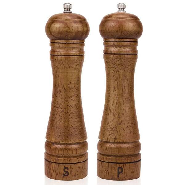 2-Pack Wood Salt and Pepper Grinder Set, Salt Mill Pepper Grinder Set, Adjustable Ceramic Rotor, Oak Wood
