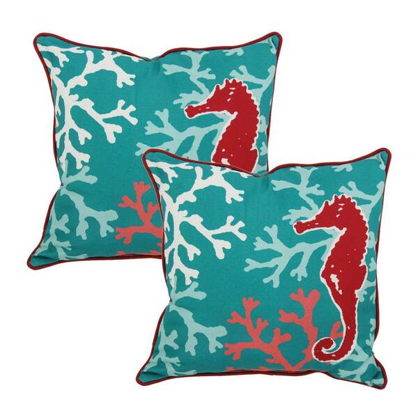 Hampton Bay Seahorse Outdoor Throw Pillow (2-Pack)