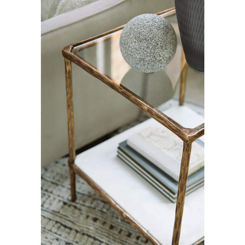 Ryandale 21" Square Antique Brass Accent Table with Glass Top