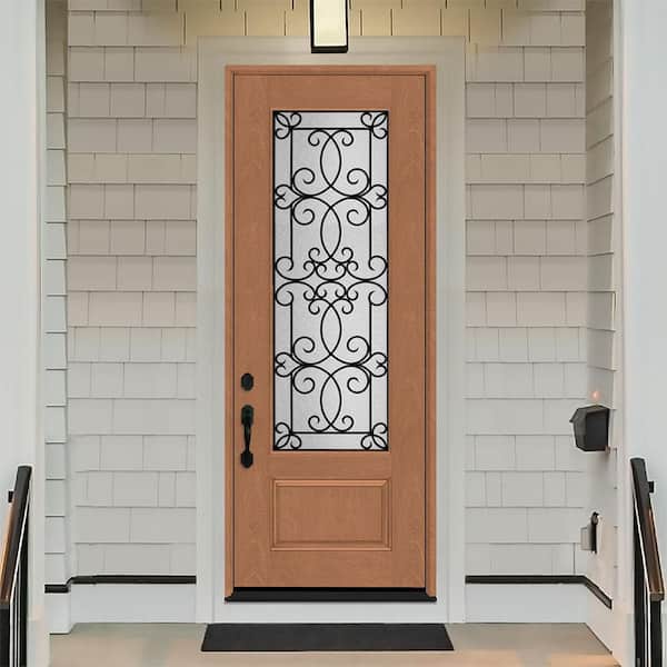 Regency 36 in. x 96 in. 3/4Lite Georgian Decorative Glass RHIS Autumn Wheat Mahogany Fiberglass Prehung Front Door