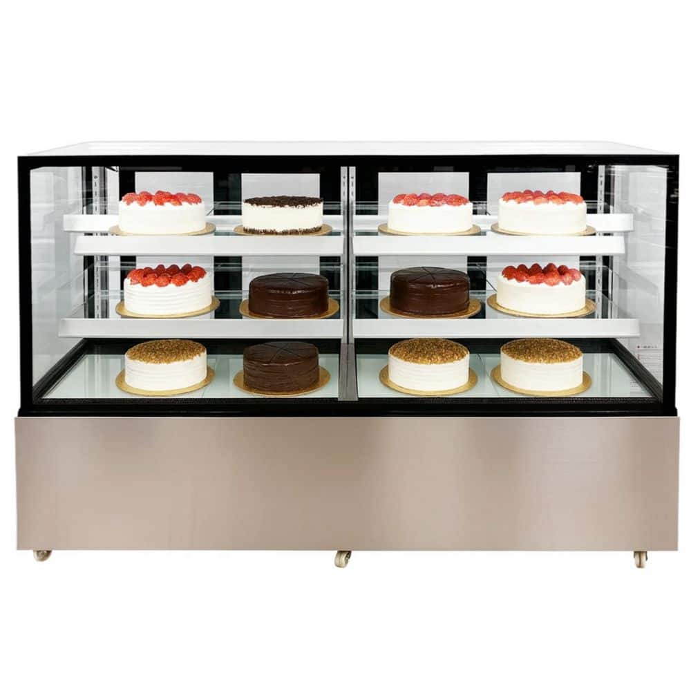 71 in. 27 cu. ft. Commercial Bakery Display Case Sliding 2-Door Glass Front Refrigerator in Stainless Steel