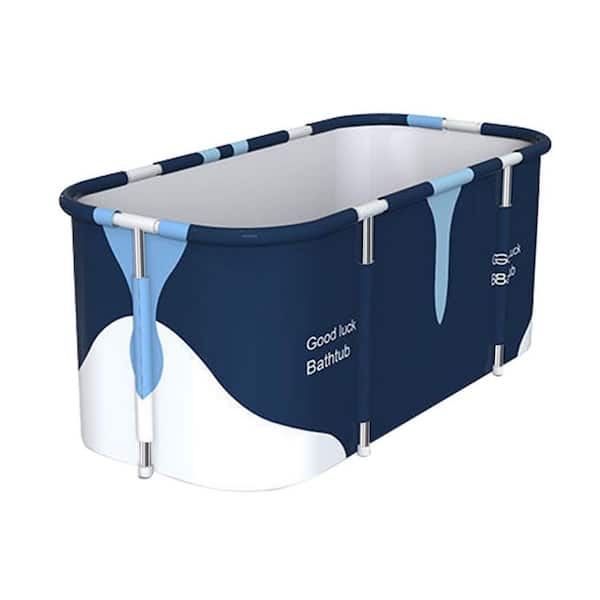 Extra Large 55 in. x 26 in. Portable Plastic Soaking Bathtub with Right Drain in Boreal Europe Style in Blue