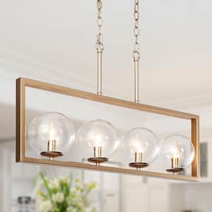 Modern Gold Kitchen Island Chandelier, 30 in. 4-Light Farmhouse Brass Globe Dining Living Room Chandelier Pendant Light