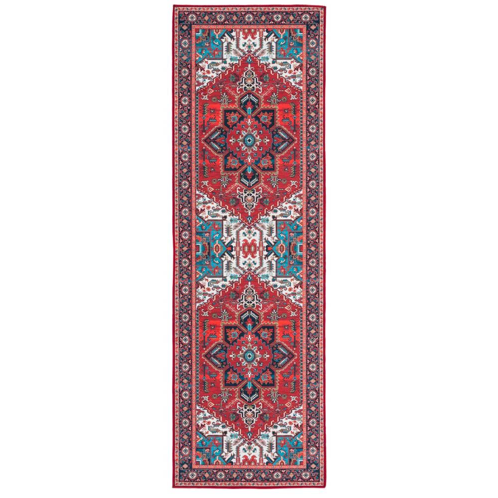 Tuscon Red/Blue 3 ft. x 6 ft. Machine Washable Floral Runner Rug price history on PriceWatchPro