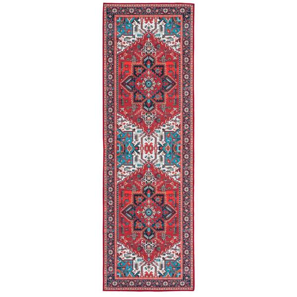 SAFAVIEH Tuscon Red/Blue 3 ft. x 8 ft. Machine Washable Floral Runner Rug