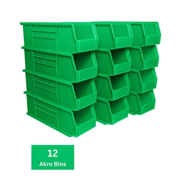 30234 Plastic Storage Shelf Bins, 15 in. x 5 in. x 5 in. Green, 12-pack