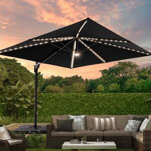 10 ft. x 10 ft. Outdoor Square Cantilever LED Patio Umbrella, Aluminum Frame and Innovative 360° Rotation System, Black