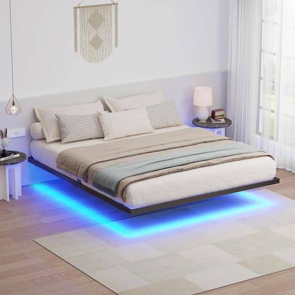 Lusimo 12in. Black LED Floating Bed Frame California King Platform Bed