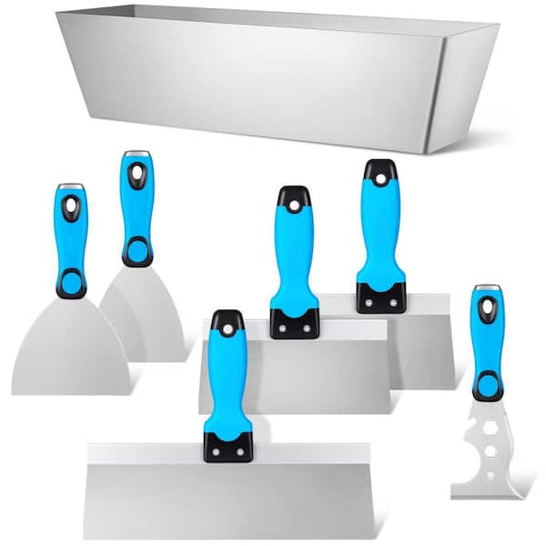Drywall Hand Tool Kit 7-Piece Stainless Steel Drywall Knife, includes Putty Knife, Taping Knife, and 12 in. Mud Pan