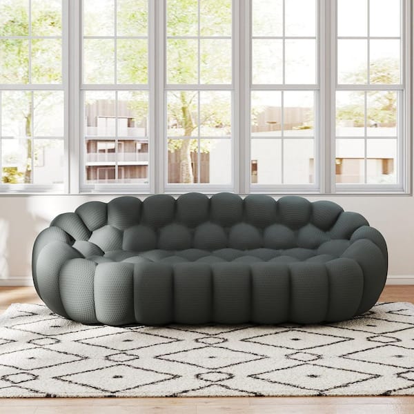 Luxury 98 in. Gray Solid 3D Knitted Fabric 3-Seater Loveseat Modern Bubble Couch Sofa for Living Room