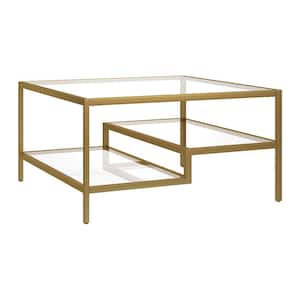 Lovett 32 in. Brass Square Glass Coffee Table