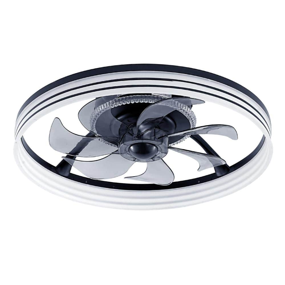19 in. Dimmable LED Indoor RGB Black Low Profile Flush Mount Ceiling Fan with Light and Remote Control price history on PriceWatchPro