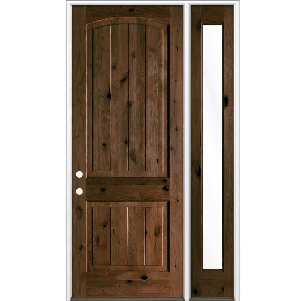 50 in. x 96 in. Knotty Alder Arch Top Right-Hand/Inswing Clear Glass BEHR Espresso Stain Wood Prehung Front Door w/ RFSL price history on PriceWatchPro