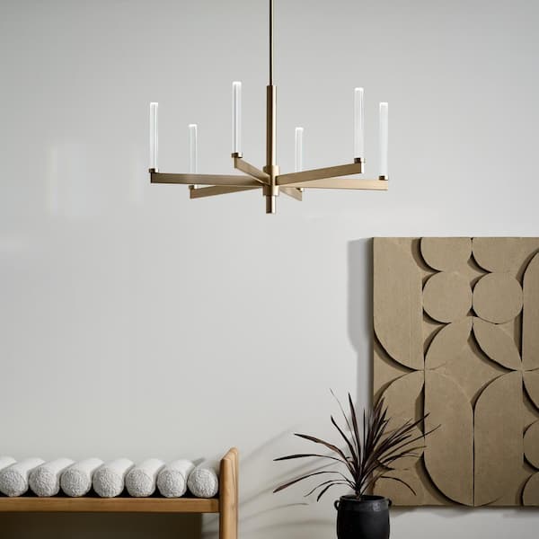 Sycara 36.25 in. 6-Light Integrated LED Champagne Bronze Modern Crystal Chandelier for Dining Room