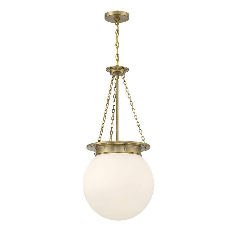 Elegant Globe 3-Light Pendant in Warm Brass with White Opal Glass