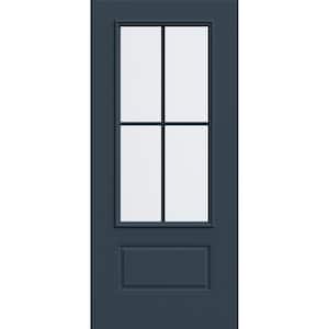 36 in. x 80 in. 1 Panel 3/4 Lite Right-Hand/Inswing Clear Glass Revival Blue Steel Front Door Slab