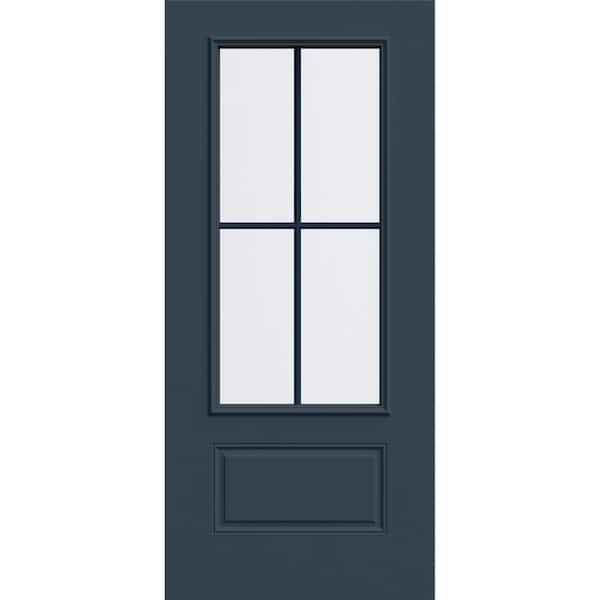 36 in. x 80 in. 1 Panel 3/4 Lite Right-Hand/Inswing Clear Glass Revival Blue Steel Front Door Slab
