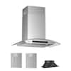 Dalxo 30 in. 600 CFM Ducted Wall Mount Range Hood in Stainless Steel Glass Cover with Gesture Control LED Lights and Low Noise BG03-30