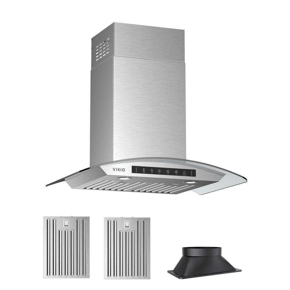30 in. 600 CFM Ducted Wall Mount Range Hood in Stainless Steel Glass Cover with Gesture Control LED Lights and Low Noise