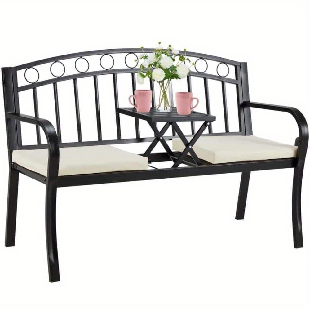 Outdoor Patio Garden Bench-Peacock Feather Backrest, Cast Iron Frame, Comfortable Seat for Yard, Porch, or Park price history on PriceWatchPro