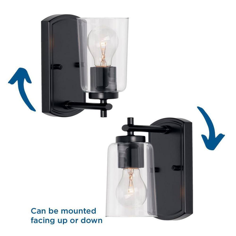 Adley Black Steel Wall Sconce with Clear Glass Shade