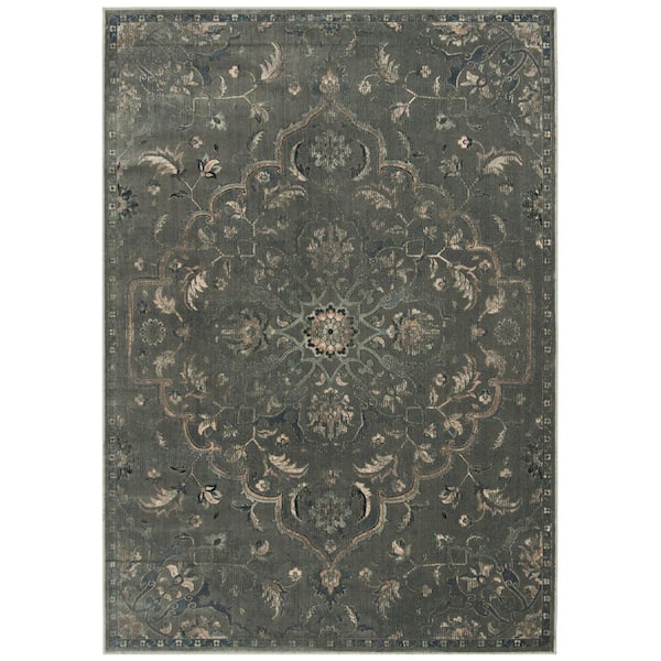 Vintage 3 ft. x 4 ft. Light Gray Floral Medallion Area Rug