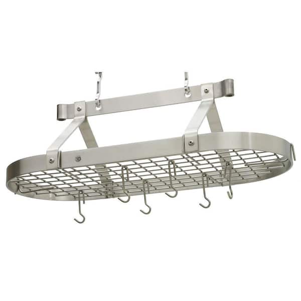 Handcrafted 36 in. French Oval Ceiling Pot Rack with 18-Hooks Stainless Steel