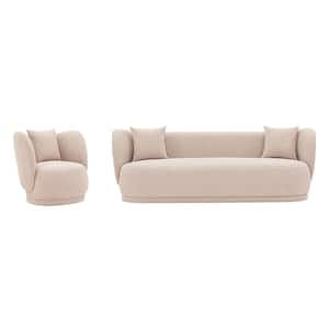Siri 2-Piece Contemporary Wheat Linen Upholstered Sofa and Accent Chair Living Room Set with Pillows