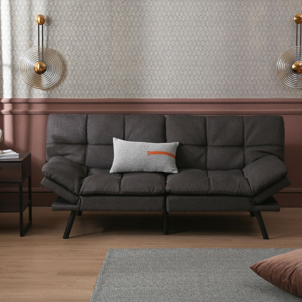 Opoiar Futon Sofa Bed,Small Splitback Linen Fabric Memory Foam Couch,Modern  Convertible Love seat for