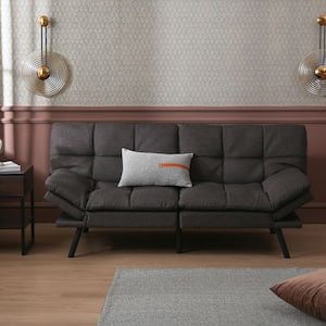 71 Modern Fabric Convertible Memory Foam Futon Couch Bed, Folding Sleeper Twin Dark Gray Sofa Furniture For Home