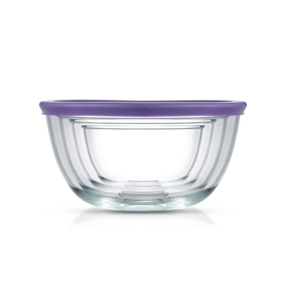 JoyFul 4 Piece Glass Purple Mixing Bowls Set With Airtight Lids - Thumbnail 2